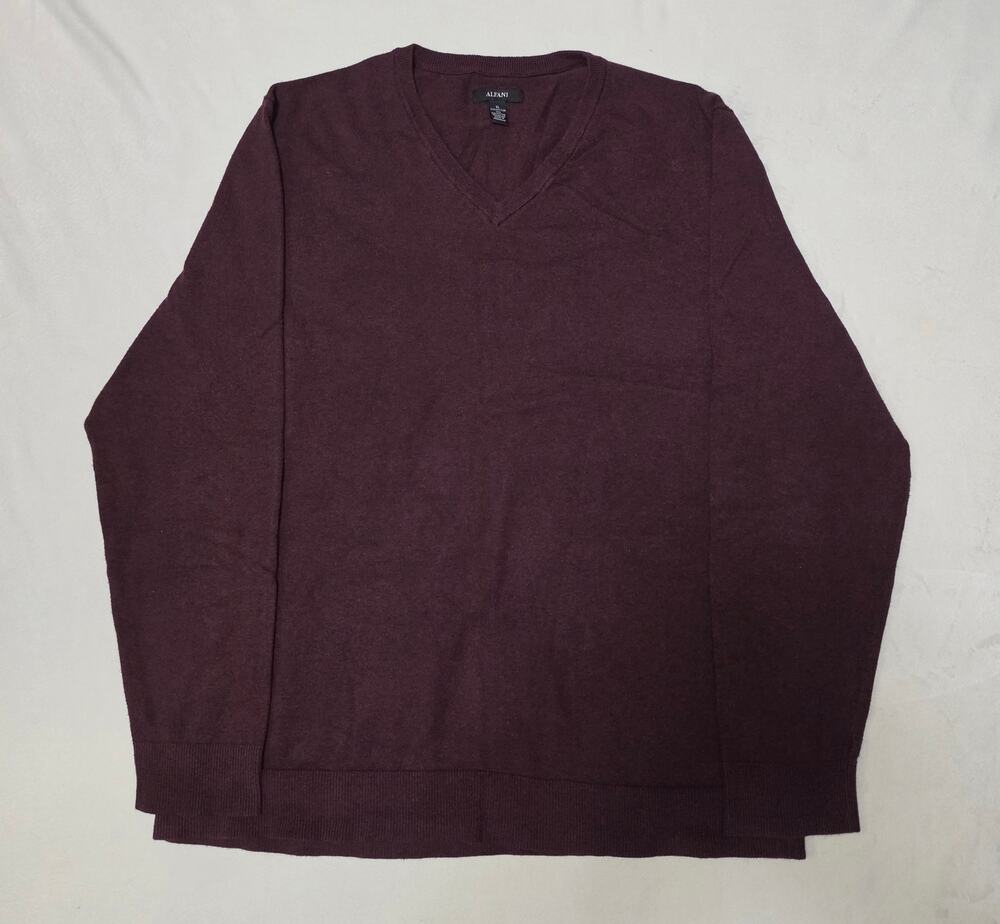 Alfani Men's XL V-Neck Sweater Long Sleeve Pullover Burgundy Cotton Blend